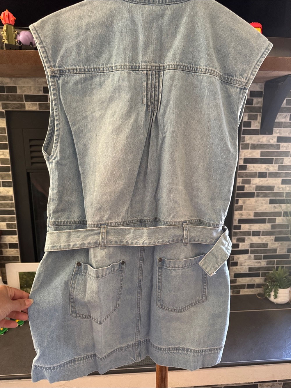 $168 FREE PEOPLE NWT S Rowley Belted Denim Mini Dress Sunbleached Blue - Picture 6 of 8